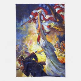 Vintage Patriotic Dam Liberty American Flagga Eagl Kökshandduk