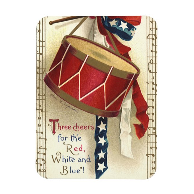 Vintage Patriotic, Drums med Musik noter Magnet (Vertikal)