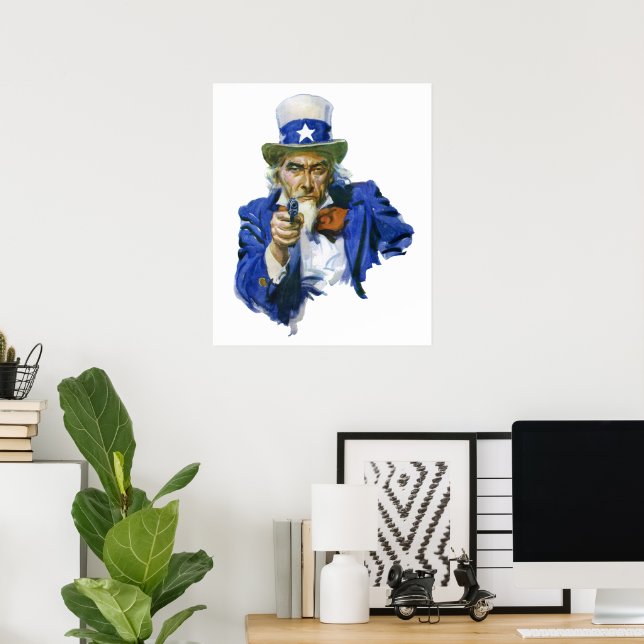 Vintage Patriotic farbror Sam med Star Hat och Gun Poster (Hemmakontoret)