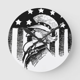 Vintage Patriotic farbror Sam och amerikansk Flagg Rund Klocka
