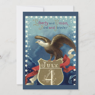 Vintage Patriotic Four från juli, Eagle with Stars Inbjudningar