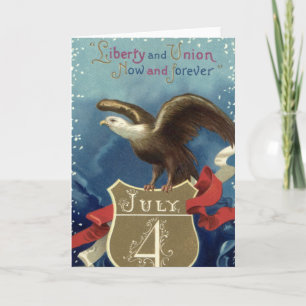 Vintage Patriotic Four från juli, Eagle with Stars Kort