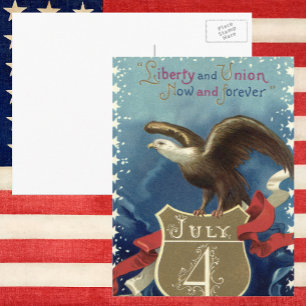 Vintage Patriotic Four från juli, Eagle with Stars Vykort