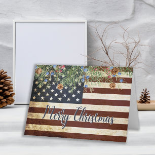Vintage Patriotic God jul American Flagga Helgkort