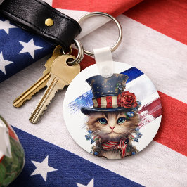 Vintage Patriotic Kitten Nyckelring