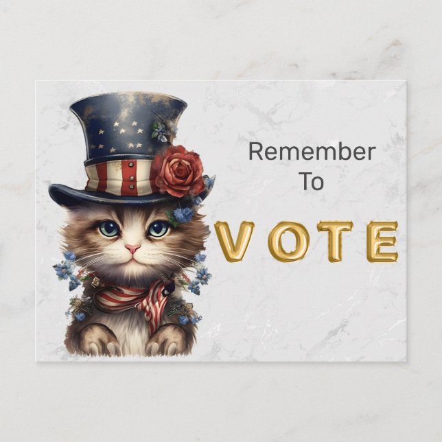 Vintage Patriotic Kitten Vote Vykort (Framsida)