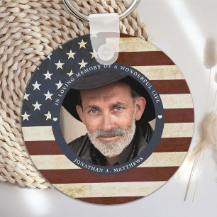 Vintage Patriotic Memorial American Flagga 2 Photo Nyckelring