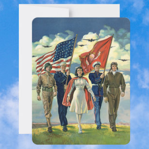 Vintage Patriotic, Proud Militär Heros-inbjudan Inbjudningar