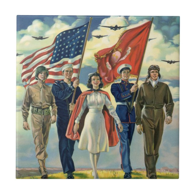 Vintage Patriotic, Proud Militär Personnel Heros Kakelplatta (Framsidan)