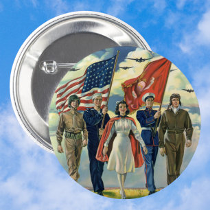 Vintage Patriotic, Proud Militär Personnel Heros Knapp