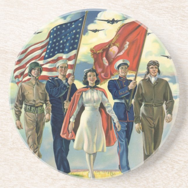 Vintage Patriotic, Proud Militär Personnel Heros Underlägg (Framsidan)