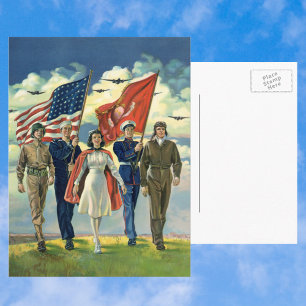 Vintage Patriotic, Proud Militär Personnel Heros Vykort