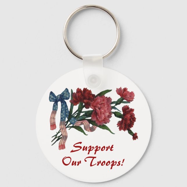 Vintage Patriotic Ribbon and Flowers Nyckelring (Framsida)