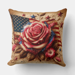 Vintage Patriotic Ro och American Flagga Kudde