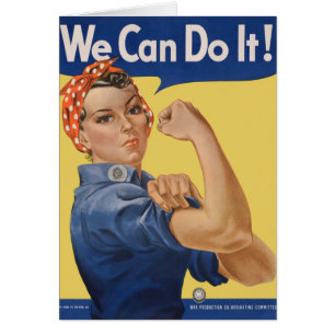 Vintage Patriotic Rosie Riveter, vi kan göra det! Hälsningskort