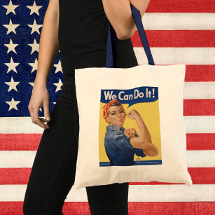 Vintage Patriotic Rosie Riveter, vi kan göra det! Tygkasse