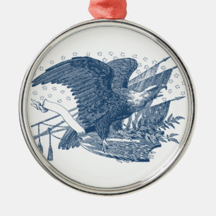 Vintage Patriotic Screaming Eagle USA flagga Arrow Julgransprydnad Metall