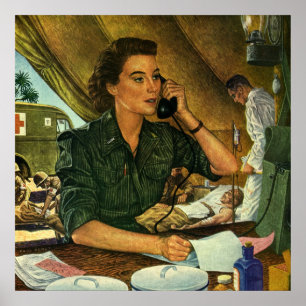 Vintage Patriotic, sjuksköterska på Mobil Poster