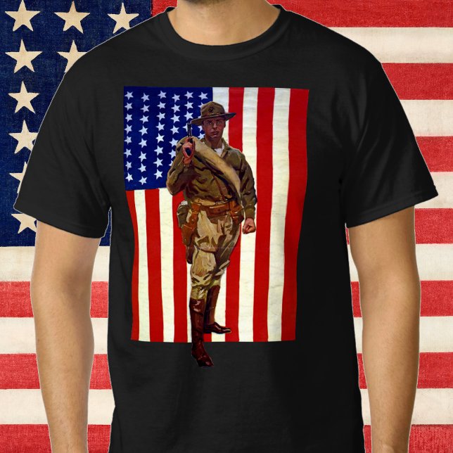 Vintage Patriotic Soldier med amerikansk Flagga T Shirt (Skapare uppladdad)