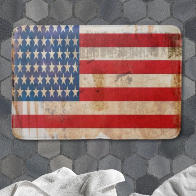 Vintage Patriotic Stars Rand USA Amerikanska flagg Badrumsmatta (Vintage Patriotic Stars Stripes USA American flag Bath Mat)