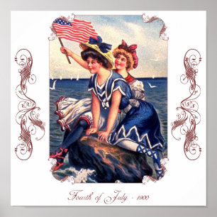 Vintage Patriotic Swimmers Poster
