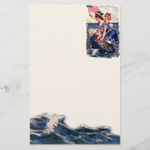 Vintage Patriotic Swimmers Stationery Brevpapper