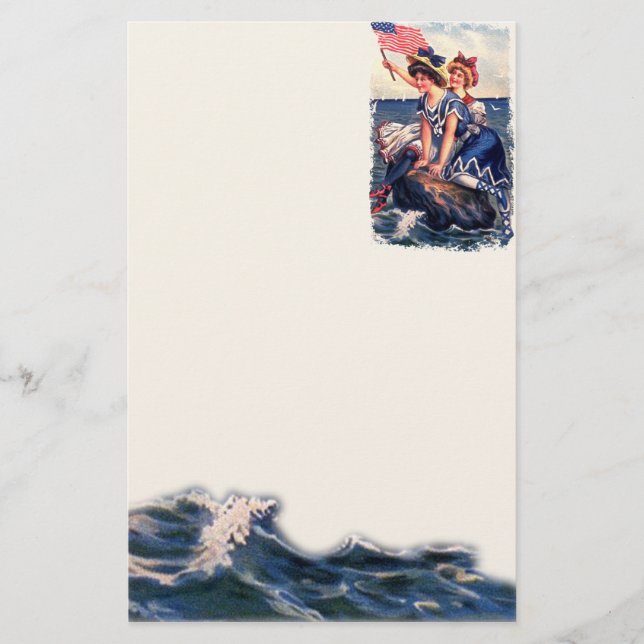 Vintage Patriotic Swimmers Stationery Brevpapper (Framsida)