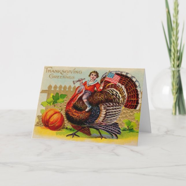 Vintage Patriotic Thanksgiving Greeting Card Helgkort (Framsida)