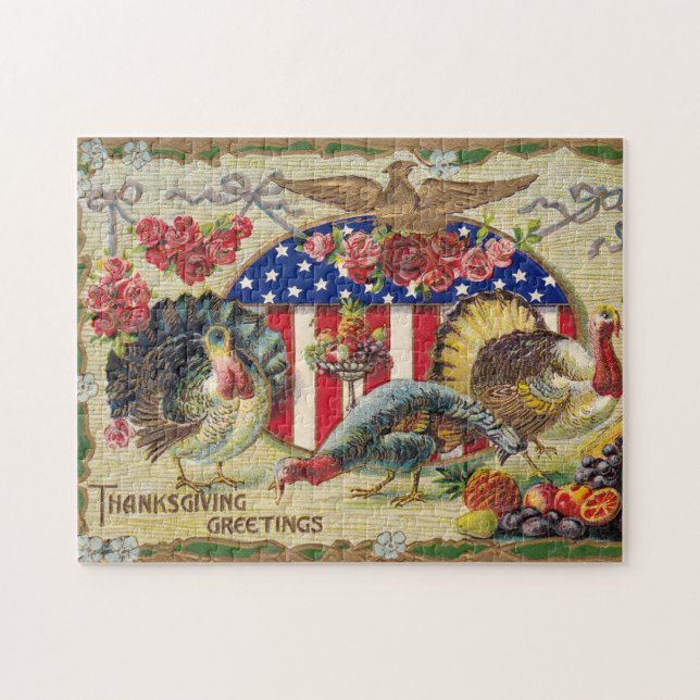 Vintage Patriotic Thanksgiving Hälsning Pussel (Horisontell)