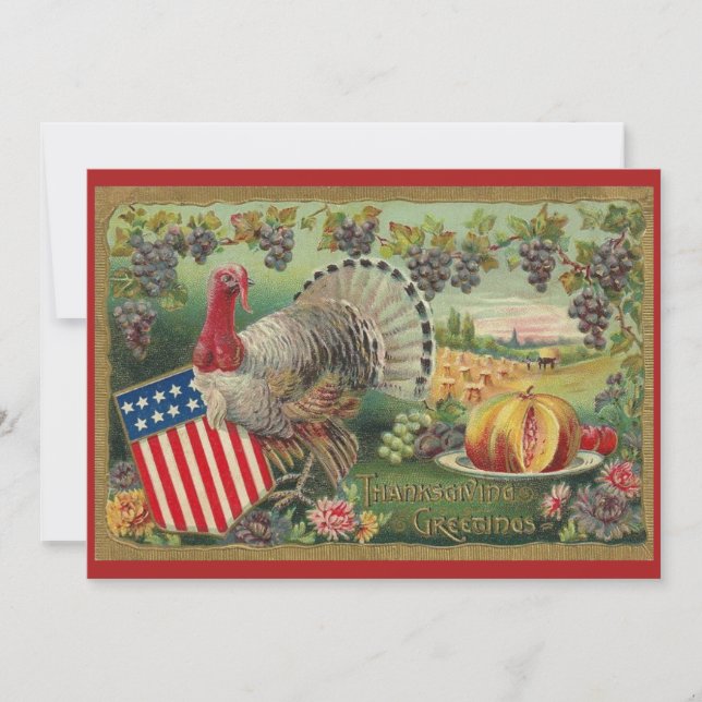 Vintage Patriotic Thanksgiving Hälsning Turkiet Kort (Framsida)