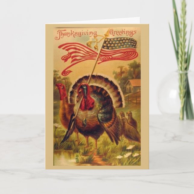 Vintage - Patriotic Thanksgiving Turkey Helgkort (Framsida)