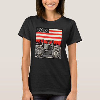 Vintage patriotic tractor on a farm - American fla T Shirt