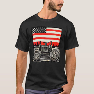Vintage patriotic tractor on a farm - American fla T Shirt