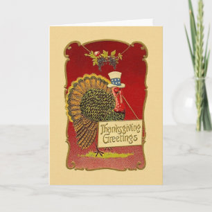 Vintage Patriotic Turkey Thanksgiving Card Helgkort