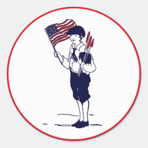 Vintage Patriotic US Flagga och Fireworks Boy Runt Klistermärke