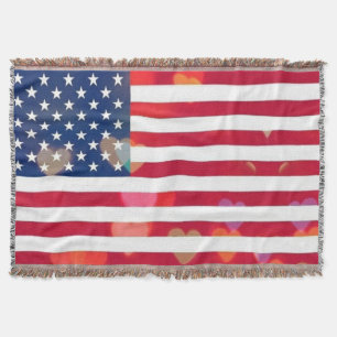 Vintage Patriotic USA flagga med färgstarka hjärta Filt