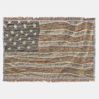 Vintage Patriotic USA flagga om stenmuren Filt