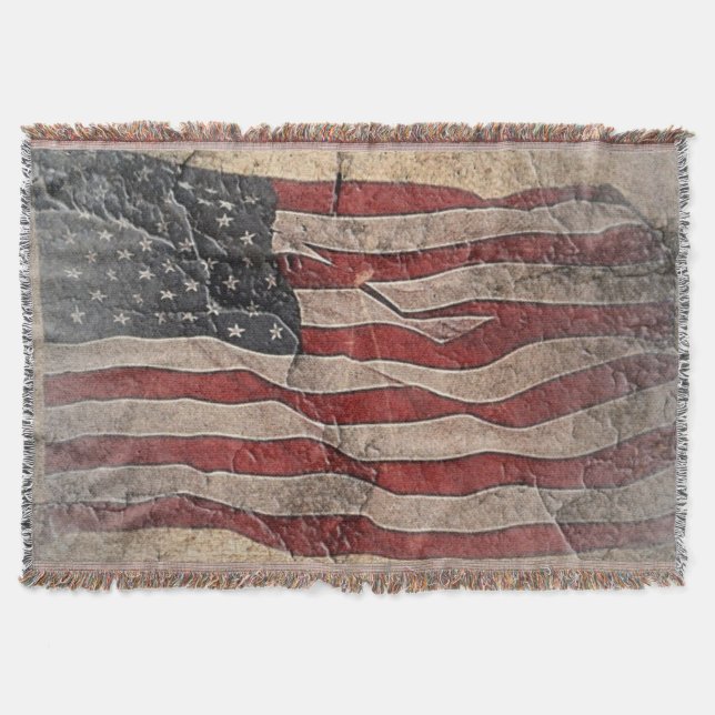 Vintage Patriotic USA flagga om stenmuren Filt (Framsidan)