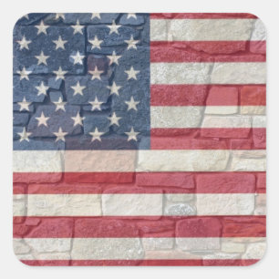 Vintage Patriotic USA flagga om stenmuren Fyrkantigt Klistermärke