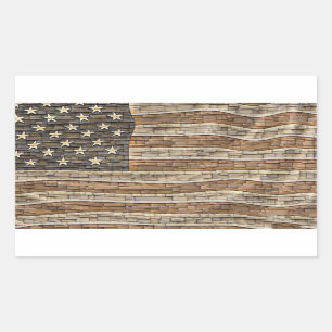 Vintage Patriotic USA flagga om stenmuren Rektangulärt Klistermärke