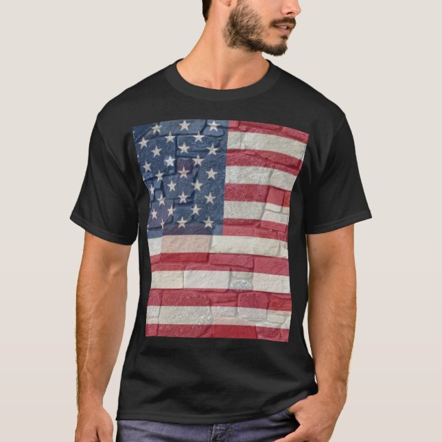 Vintage Patriotic USA flagga om stenmuren T Shirt (Framsida)