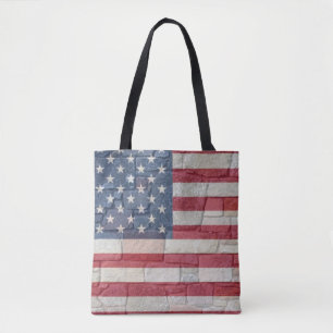 Vintage Patriotic USA flagga om stenmuren Tygkasse