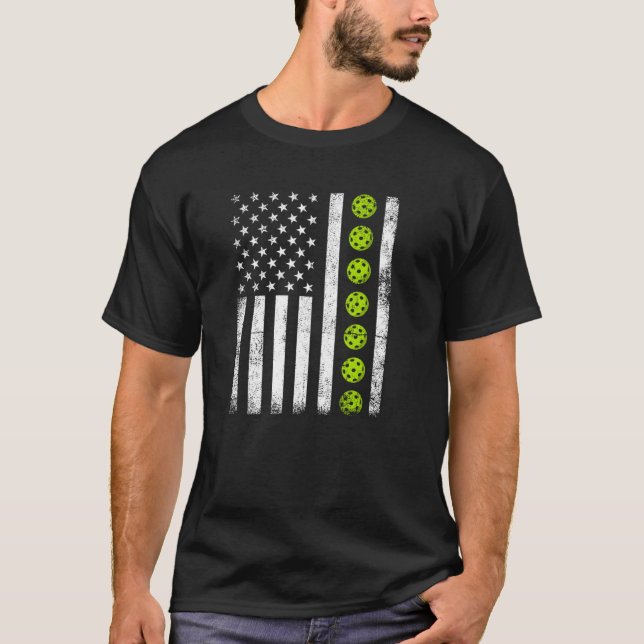 Vintage Patriotic USA Pickleball T Shirt (Framsida)