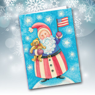 Vintage Patriotic USA Santa Helgkort