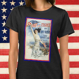 Vintage Patriotic Woman w American Flagga Poster A T Shirt