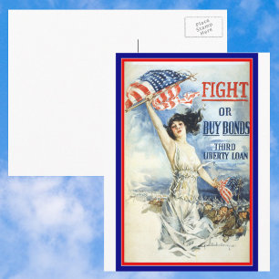 Vintage Patriotic Woman w American Flagga Poster A Vykort