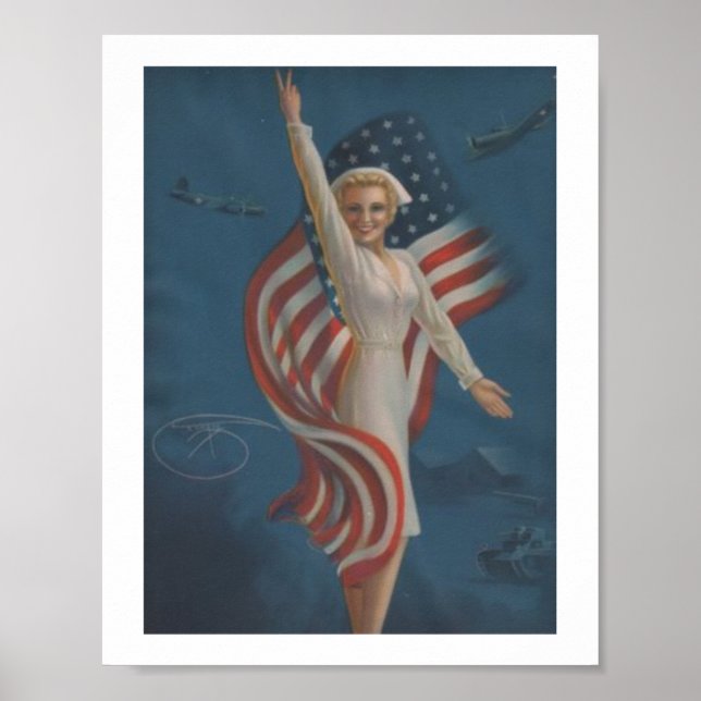 Vintage Patriotic WW2 Militär sjuksköterska Poster (Framsidan)