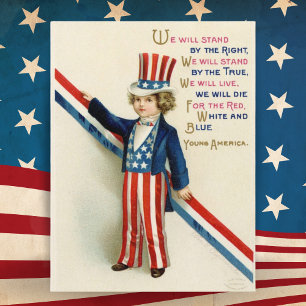 Vintage Patriotic Young farbror Sam 4 juli Helg Vykort