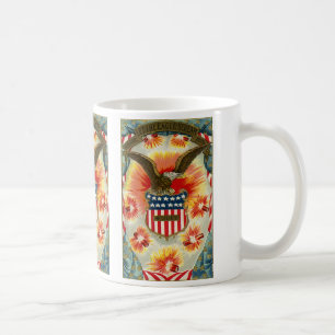 Vintage Patriotisk 4:e Juli Örn och Amerikansk Fla Kaffemugg