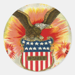 Vintage Patriotisk 4:e Juli Örn och Amerikansk Fla Runt Klistermärke